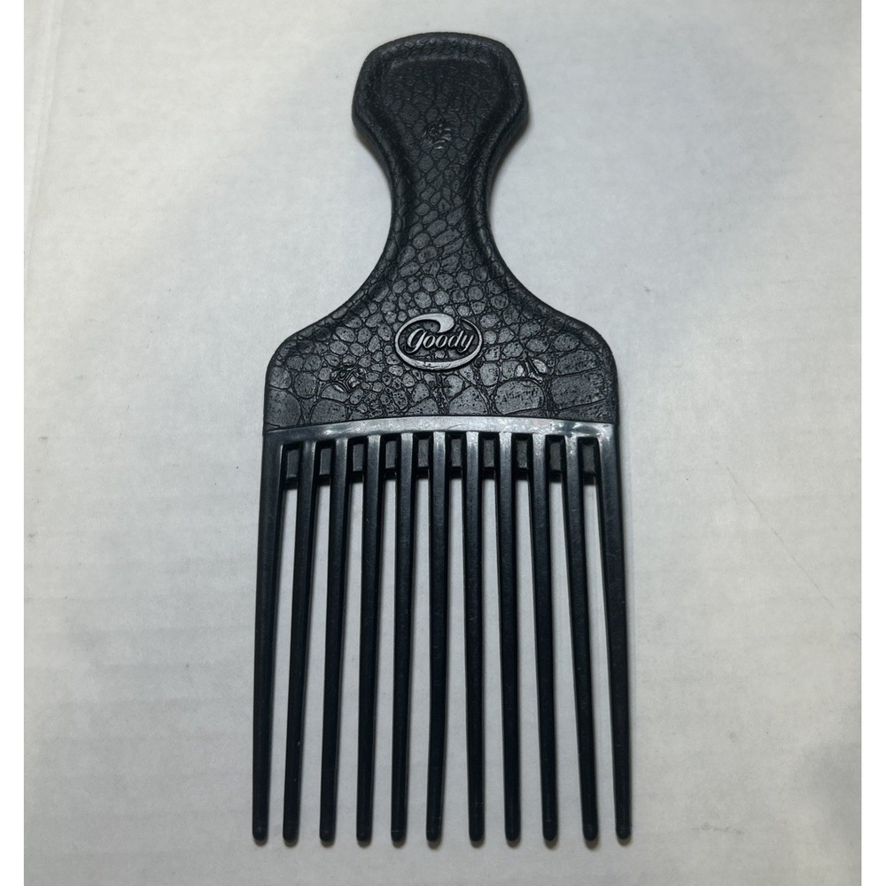 Vintage Goody Plastic Textured Reptile Print Hair Pick Comb Lift USA Black